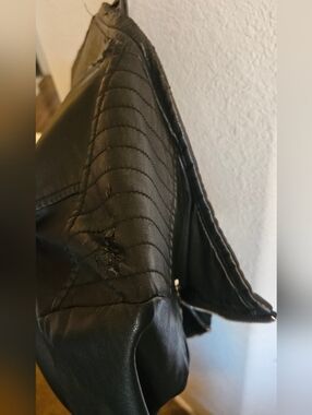 a.n.a Black Quilted Faux Leather Jacket Collar with Zipper